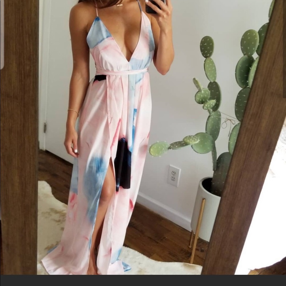 Blue and pink long maxi dress